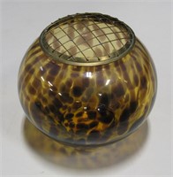 Amber & Black Tone Glass Frog Bowl & Brass Top