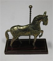 Vintage Brass Carousel Horse On Wood Base
