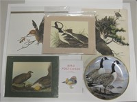 Various Vintage Art Bird Prints, Postcards & Plate