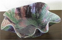 Large Ceramic Art Bowl w/ Ruffled Edge 18" Dia.