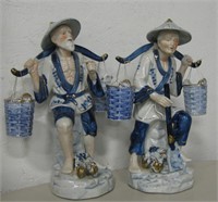 2 Ceramic Decorative Asian Figurines w/ Baskets