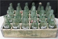 Vtg Wood Soda Bottle Crate w/ 24 Coke Bottles