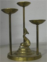 10.5" Tall Brass Fish Triple Candle Holder