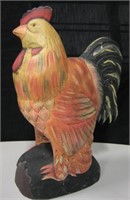13" Tall Painted Carved Wood Rooster By Foreside