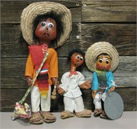 Lot Of 3 Mexican Peasant Dolls With Painted Cloth
