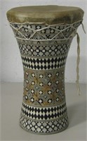 12" Tall Shell Inlay Tribal Drum w/ Leather Top