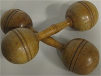 Pair Of 1940's Wood Dumbbells - 10" Long