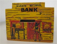 Vtg "Seventh National Bank" Wood Coin Bank