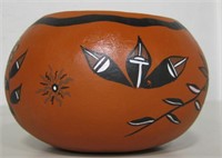 Painted Gourd Native American Bowl Signed EJ