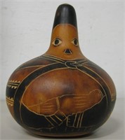 Decorated Native Gourd Rattle - 6" Tall