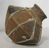 Vintage Ceramic Pot w/ Rawhide Wrap - 4.5" Tall