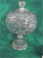 LARGE GLASS COMPOTE W/ LID - MOON & STARS PATTERN