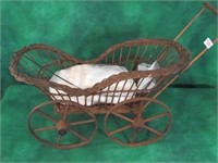 WICKER BABY CARRIAGE -  24X16 IN