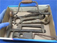 small flat of antique rusty tools from the barn