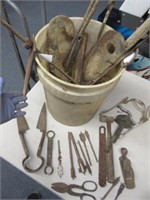 5-gallon bucket of old rusty barn items