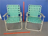 2 old school folding lawn chairs (green - alum)