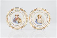 Pair of French porcelain portrait plates