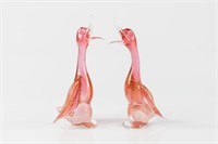 Pair of Murano pink glass geese