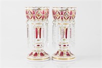 Pair of Bohemian cased cranberry glass lusters