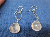 sterling silver pink quartz dangle earrings