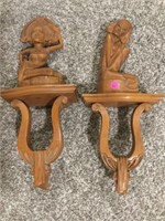 PAIR WOODEN WALL SCONCES