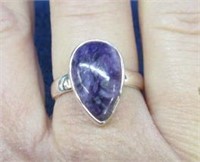 sterling silver purple stone ring - size 8