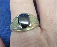 sterling silver black stone men's ring - size 10