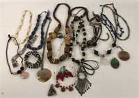 Lot of chunky wood and stone jewelry