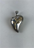 Sterling silver and 14k gold heart pendant