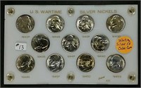 11 coin Jefferson Nickel set  1942-P to 1945-S  BU