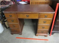 old wooden kneehole desk (9-drawers)