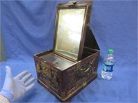 old asian hand carved jewelry box with mirror