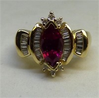 H- 14K YELLOW GOLD RUBY AND DIAMOND RING