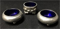 3 Salt Dishes With Cobalt Inserts, Incl. Denmark
