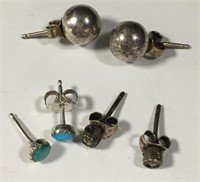 3 Pair Of Sterling Silver Earrings