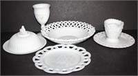 Selection of Milk Glass Pieces. Bowl, 2 plates,