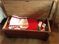 Cedar chest full of Christmas items