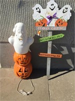 36" Vintage Plastic Halloween Ghost / Pumpkin