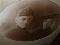 FRAMED ANTIQUE PHOTO 2 MILITARY YOUNG MEN