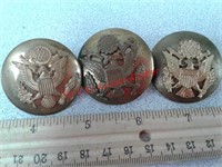 3 vintage US military eagle button knobs