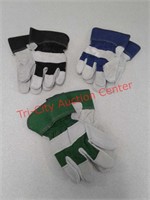 Three new pairs leather Palm work gloves