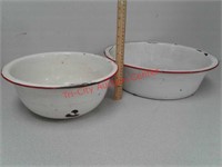 2 porcelain enamel wash tubs / bowls