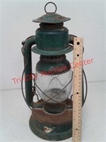 Vintage green metal Barn lantern oil lamp