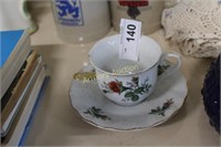 MOSS ROSE PATTERN CUP & SAUCER W/ SPOON "LYNNS"