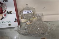 PRESSED GLASS FLOWER FROG - VASE - TRAY - JAR