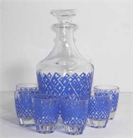Small Decanter & Glass set With Blue Diamond