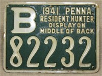 Pennsylvania 1941 metal hunting license, resident