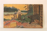 Early Painting on Canvas, Scene Depicting Bear