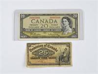 Two Canadian banknotes
