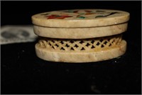 Carved Soapstone Lidded Trinket Jar w/Inlay